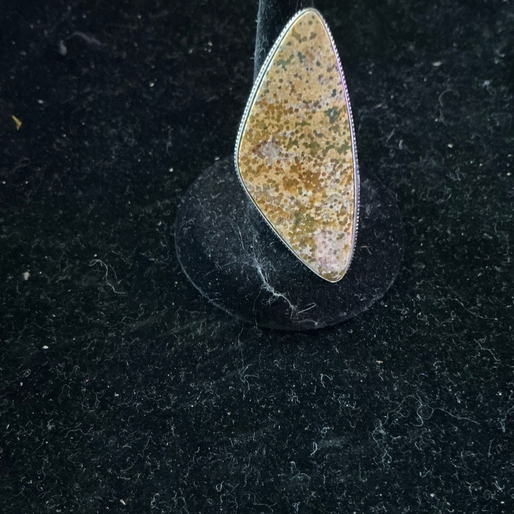 Vintage Jasper Stone Geometric Ring Sterling Silver
